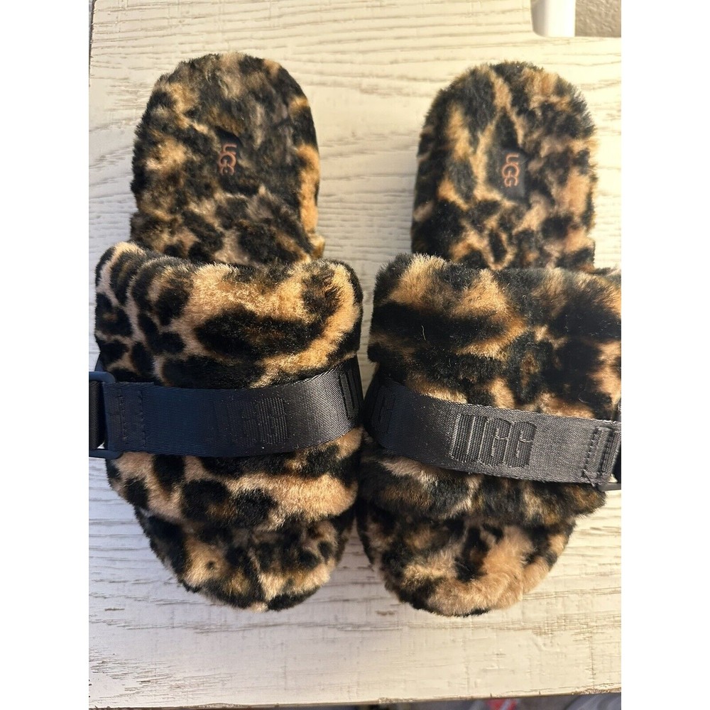 UGG FLUFFITA PANTHER BUTTERSCOTCH SLIDE PLATFORM SANDALS SLIPPERS SIZE 8 WOMEN